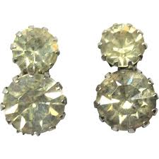 Vintage 50's Rhinestone Earrings, Clips, Double Chaton Deco ...