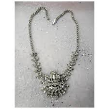 GLAMOROUS Art Deco Design Large Pendant Necklace,Sparkling Bridal - Ruby Lane