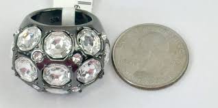 NWT ST. JOHN Chunky Ring Embellished Swarovski Crystals Signed Gunmetal Gray 7 | Bellissima Boutique