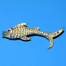 Vintage Fish Brooch Pin Koi Carp AB Rhinestone Coastal ...