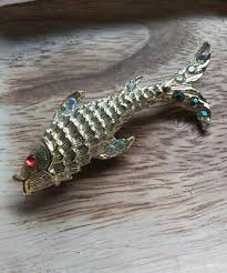 Vintage Gold Tone Aurora Borealis Rhinestone Koi Fish Brooch ...