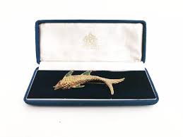 Vintage Fish Locket Brooch: Gold Plated Rhinestone Pin - Etsy