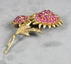 Vintage Signed HollyCraft Floral Rhinestone Brooch - Rose Pink | eBay