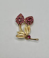 Vintage Pink Rhinestone Floral Gold Tone | Mercari
