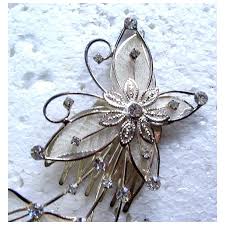 Vintage bridal headdress silver tone filigree flowers (AAA ...