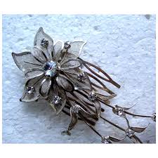 Vintage bridal headdress silver tone filigree flowers (AAC ...