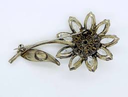 Vintage Schrager Clear Rhinestone Flower Brooch
