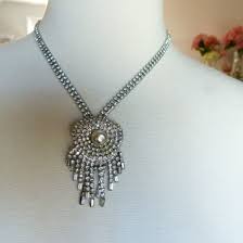 Art Deco Cluster Rhinestone & Faux Pearl Necklace ...