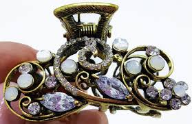 Brand New 2'' Antique Gold With Opal & Crystal Swirl Hair ...