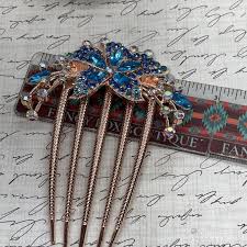 Rose Gold Blue Rhinestone Crystal Large Wedding Hair Comb ...
