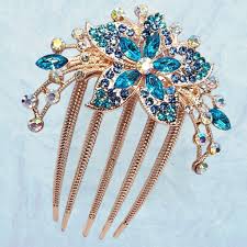 Horquilla con diamantes de imitación y flores azules ...