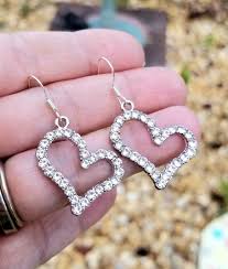 Crystal Asymmetrical Heart Earrings, Sterling Silver Heart ...