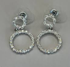 Clear Rhinestone Hoop Pierced Earrings, Silver Tone, Vintage (V4) - Etsy