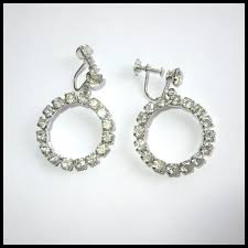 Rhinestone Hoop Earrings, Vintage, Articulated 60's, Screw Backs. For Sale at Ruby Lane