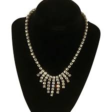 Vintage Stunning Clear Rhinestone Silver tone Necklace & Pierced Earring Set | eBay