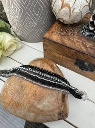 Black & Silver Twisted Bead Bracelet - Etsy