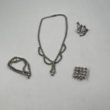 Vintage AB Crystal Rhinestone Jewelry Set, Necklace, Brooch ...