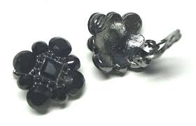 Vintage Carolee Black Rhinestone Flower Shape Clip Earrings ...