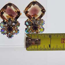 Vintage Stunning Multi Stone Brown Aurora Borealis Clip On Earrings In Gold Tone | eBay