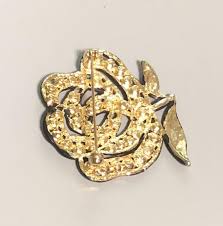 Vintage Black & White Rhinestone Rose Brooch: Gold Tone ...
