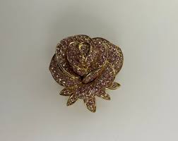 Vintage Pin Brooch Gold Toned Rose Design With Pink ...