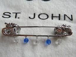 NWOT St John Commemorative 4th July Knit Brooch Pin Silver/Red,Clear Crystal 2" | eBay