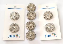 Vintage 1990s JHB Shank Buttons Silver With Center Rhinestone 7/8" Round New | eBay