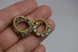 Vintage Gold Mesh Knot Clip Earrings Clear Rhinestones - Etsy