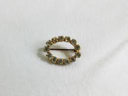 A130 Vintage Silver Tone Oval Brooch With Rhinestone Accents ...