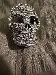 Silvery Hollowed Out Gothic Skull Brooch With Shiny ...