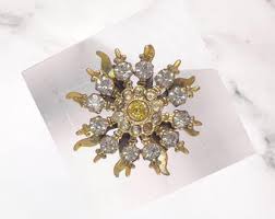 Vintage Rhinestone Starburst Brooch: Gold Tone Mid Century ...