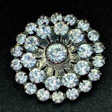 Vintage Silver Tone Rhinestone Dome Circle Pin Brooch 1" | eBay