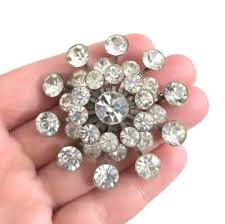 Large White Rhinestone Burst Vintage Brooch Pin Silver ...