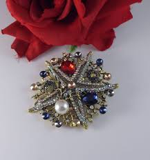 Gorgeous Rhinestone Faux Pearl Starfish Pin Brooch CAT ...