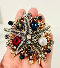 Crystal Starfish Brooch, Chunky Rhinestone Beach Pin - Etsy