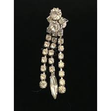 Three Strand Dangling Rhinestone Clip Earrings. For Sale at Ruby Lane