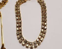 Art Deco Gold-toned Rhinestone Necklace Clip Earrings Bracelet Set Vintage Costume Jewelry - Etsy