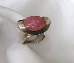 LARGE ROSE QUARTZ EAST WEST GEMSTONE MODERNIST STERLING SILVER RING SIZE 5 1/2 | eBay