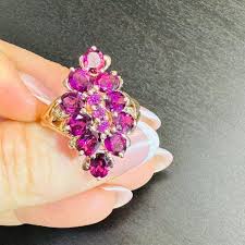 Striking! Purple Rhodolite Garnet and Diamond Cluster Ring ...