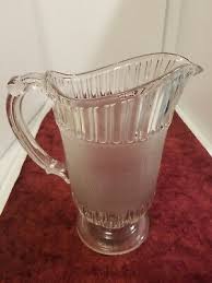 Antique Clear Frosted Pattern Glass Pedestal Footed Pitcher ...