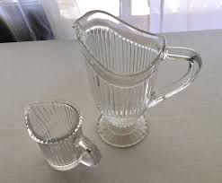 Vintage Glass Pitchers, Vertical Lines, Fluted Glass, Footed ...