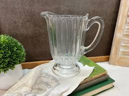 Vintage Ribbed Clear Glass Pitcher Footed - Etsy