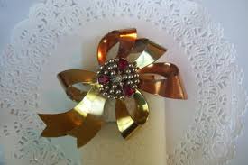 Vintage Brooch - Jeweled Brooch - Rhinestone Brooch - Vintage Jewelry - Ribbon Brooch - Etsy