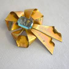1940s Sterling Bow Brooch With Aqua Rhinestone - Etsy Ireland