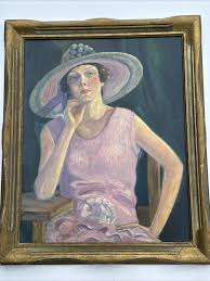 CHESTER SCHROCK PAINTING ANTIQUE ART DECO PORTRAIT PRETTY ...