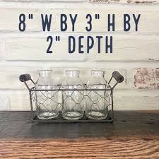 3 Glass Bottles with Chicken Wire Carrier, Farmhouse ...