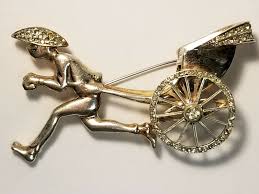 Vintage Signed LAVENIA Sterling Rhinestone Asian Man Pulling ...