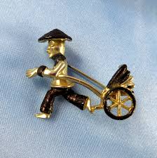 Vintage Asian Man Pulling RickShaw Cart Pin Brooch Figural ...