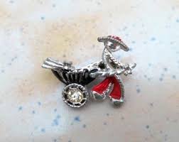 Vintage Small Rickshaw Driver Rhinestone Pin Brooch Metal ...