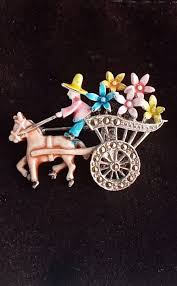 Vintage Enamel Horse Cart Brooch: 1950s Flower Seller Pin - Etsy